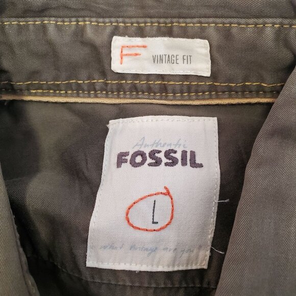 Fossil Mens Vintage Fit Long Sleeve ButtonUp Shirt Size Large Olive Green Cotton - Picture 7 of 8